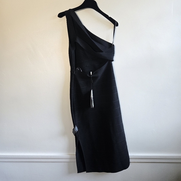 New Hervé Léger The Bella Asymmetrical Black Cocktail Party Midi Dress Small NWT - Picture 11 of 14